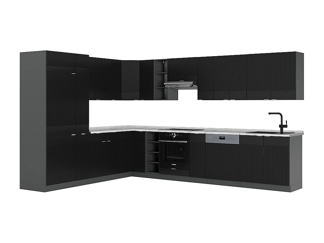 Eckküche schwarz gestreift/anthrazit 347x60x81.6 fame-line