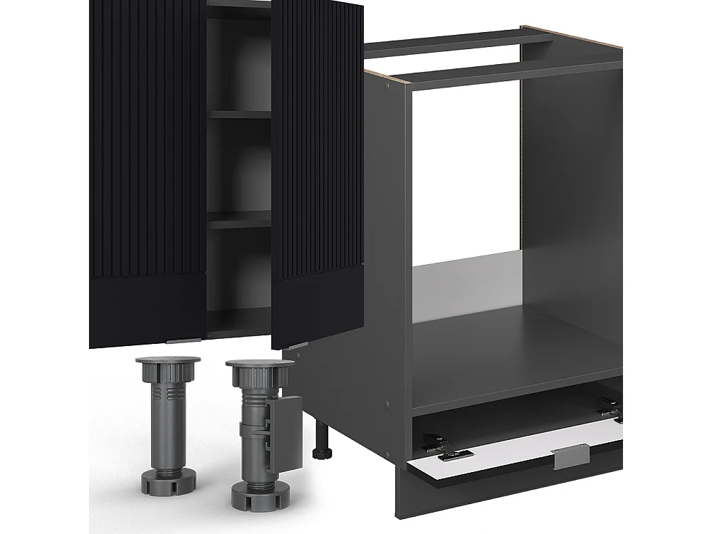 Eckküche schwarz gestreift/anthrazit 347x60x81.6 fame-line