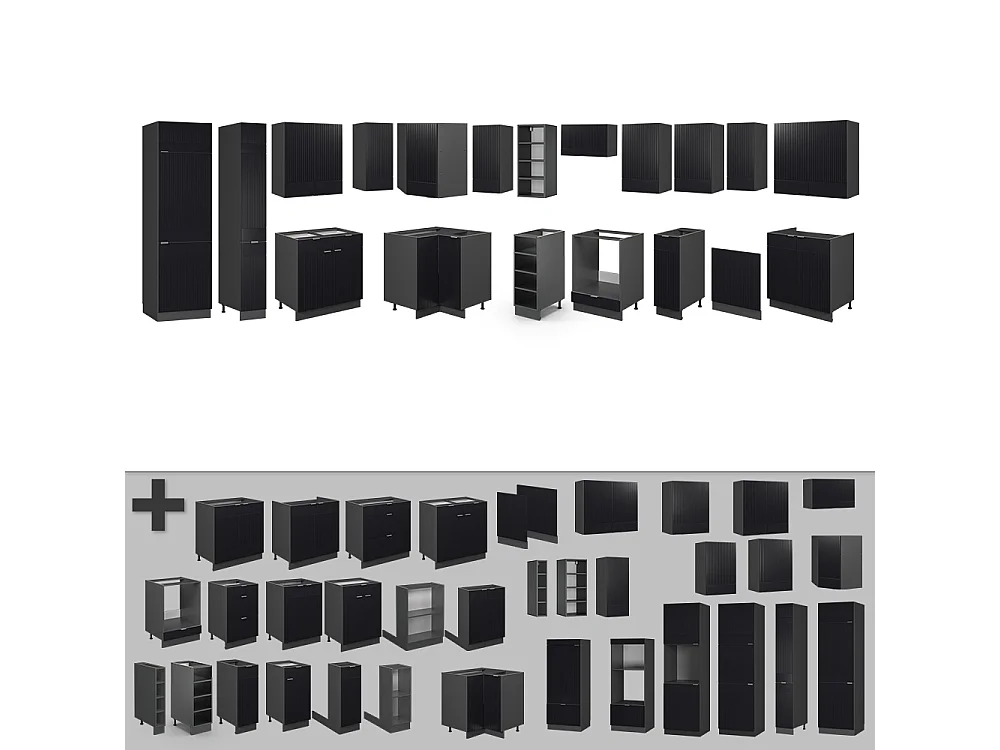 Eckküche schwarz gestreift/anthrazit 347x60x81.6 fame-line