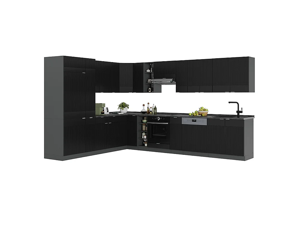 Cocina esquinera rayas negras/antracita 347x60x81.6 fame-line