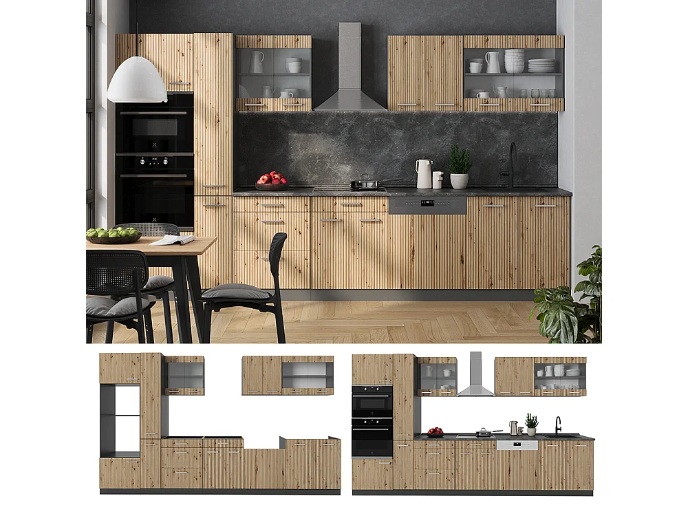 Cuisine  chêne artisan/anthracite 350x60x81.6 r-line
