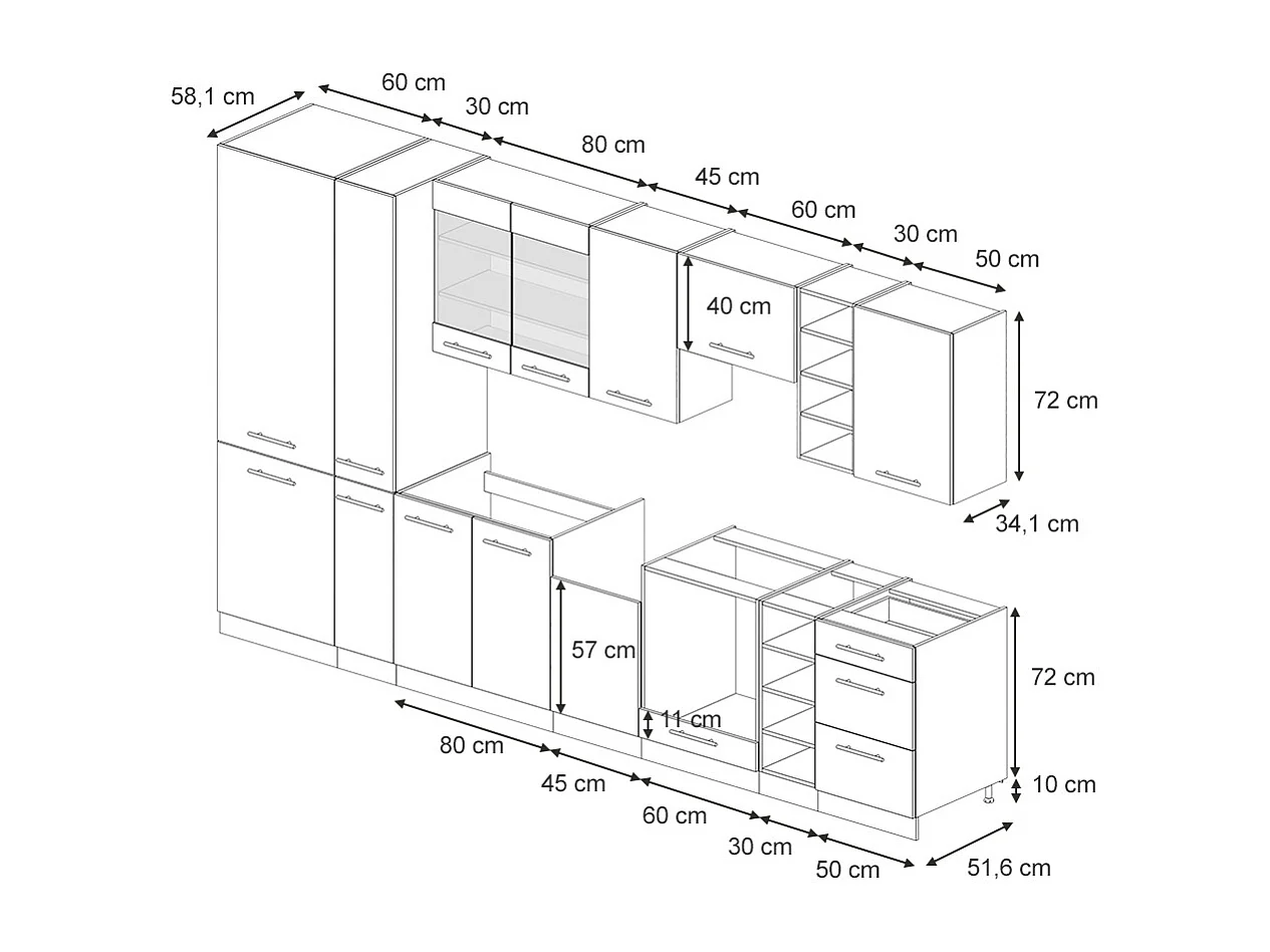 Mueble de cocina antracita-oro landhaus 355x46x81.6 fame-line