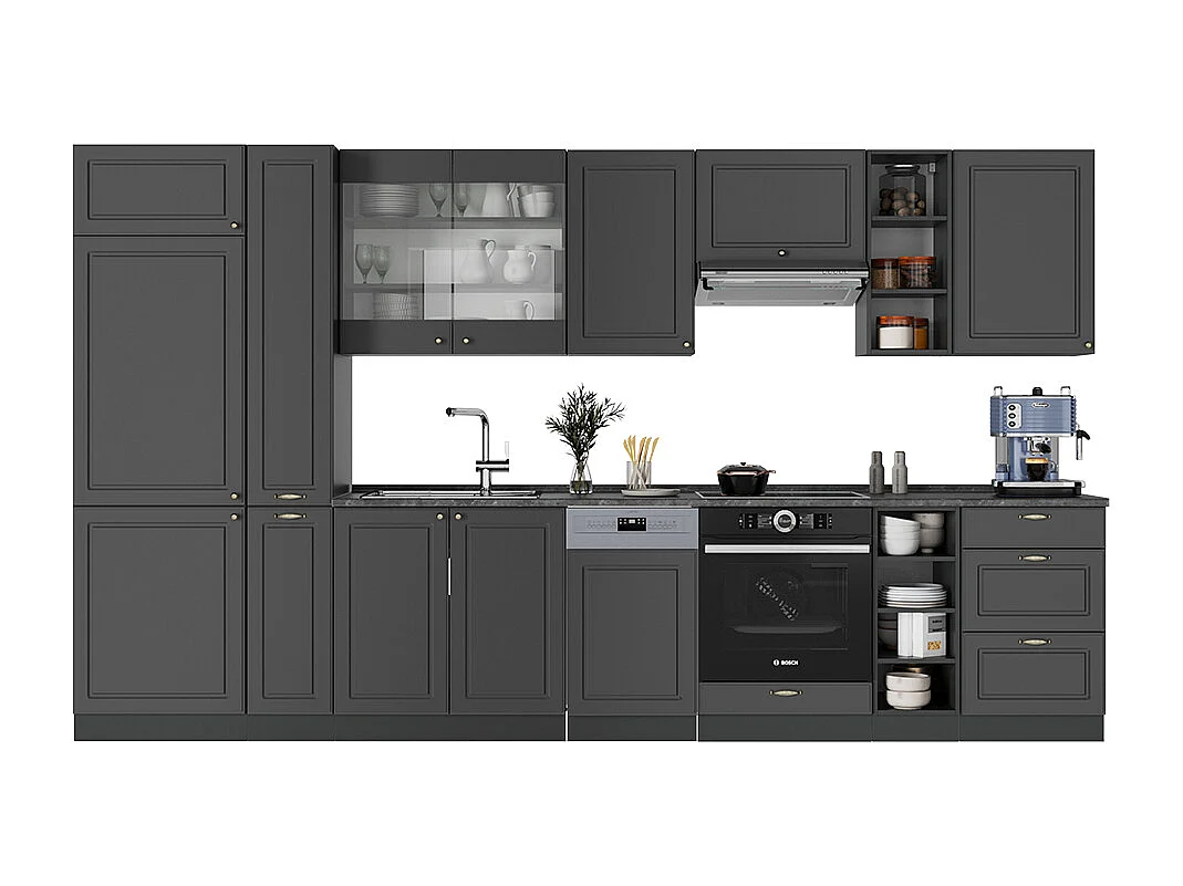 Køkkenrække anthrazit-gold landhaus 355x46x81.6 fame-line