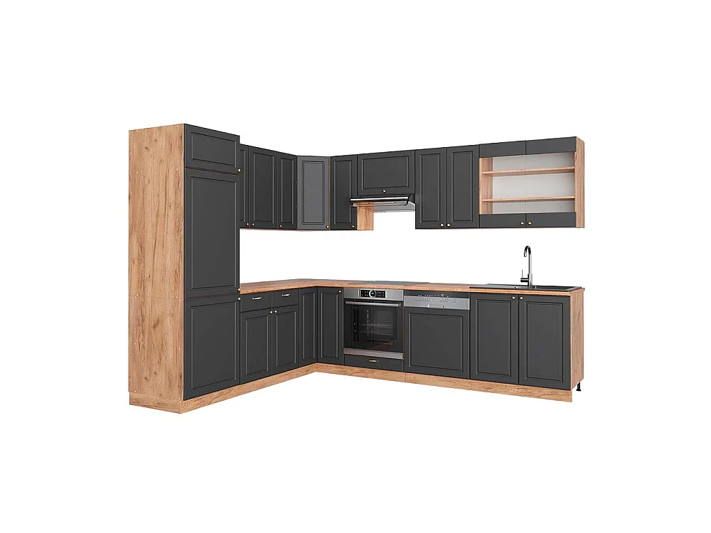Hoekkeuken antraciet landhuis/goud kraft eik 227x60x81.6 fame-line
