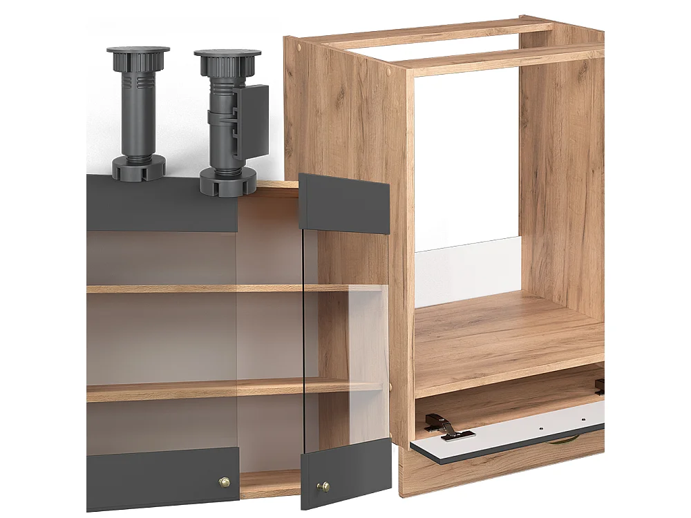 Hoekkeuken antraciet landhuis/goud kraft eik 227x60x81.6 fame-line