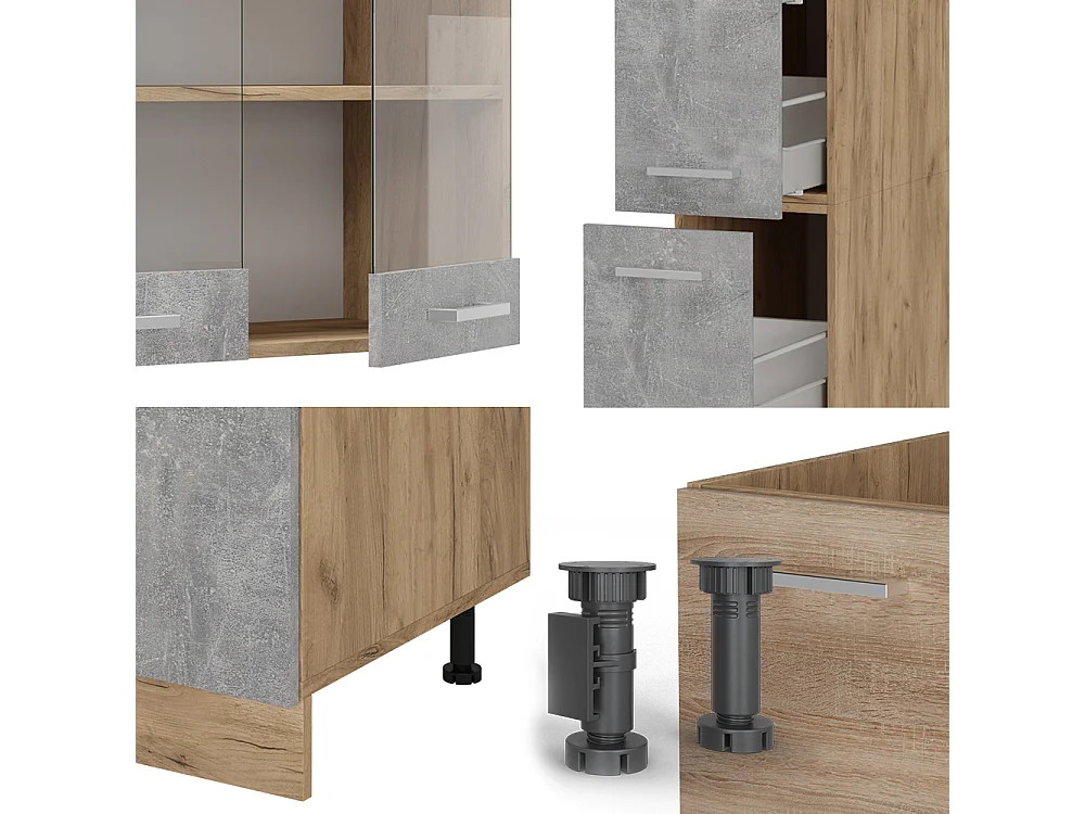 Cucina componibile calcestruzzo/quercia dorata 350x46x81.6 r-line