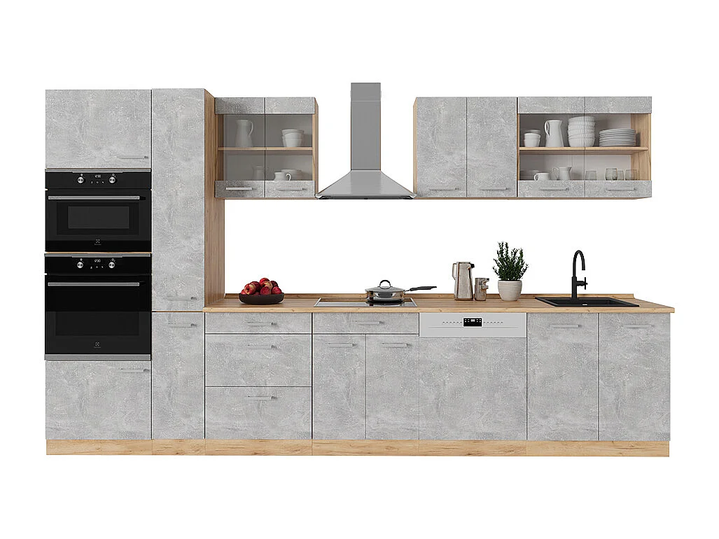 Cucina componibile calcestruzzo/quercia dorata 350x46x81.6 r-line