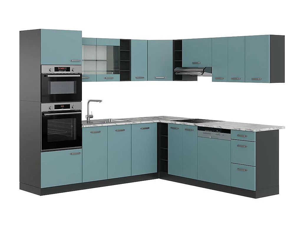 Cocina esquinera gris azulado/antracita 247x60x81.6 r-line