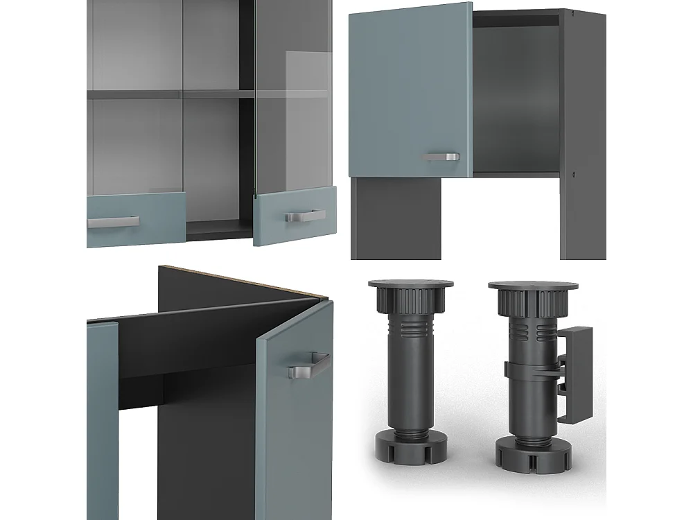 Cocina esquinera gris azulado/antracita 247x60x81.6 r-line