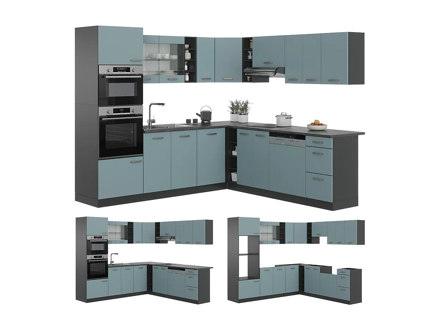 Cocina esquinera gris azulado/antracita 247x60x81.6 r-line