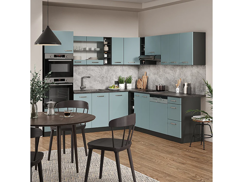 Eckküche blau-grau/anthrazit 247x60x81.6 r-line