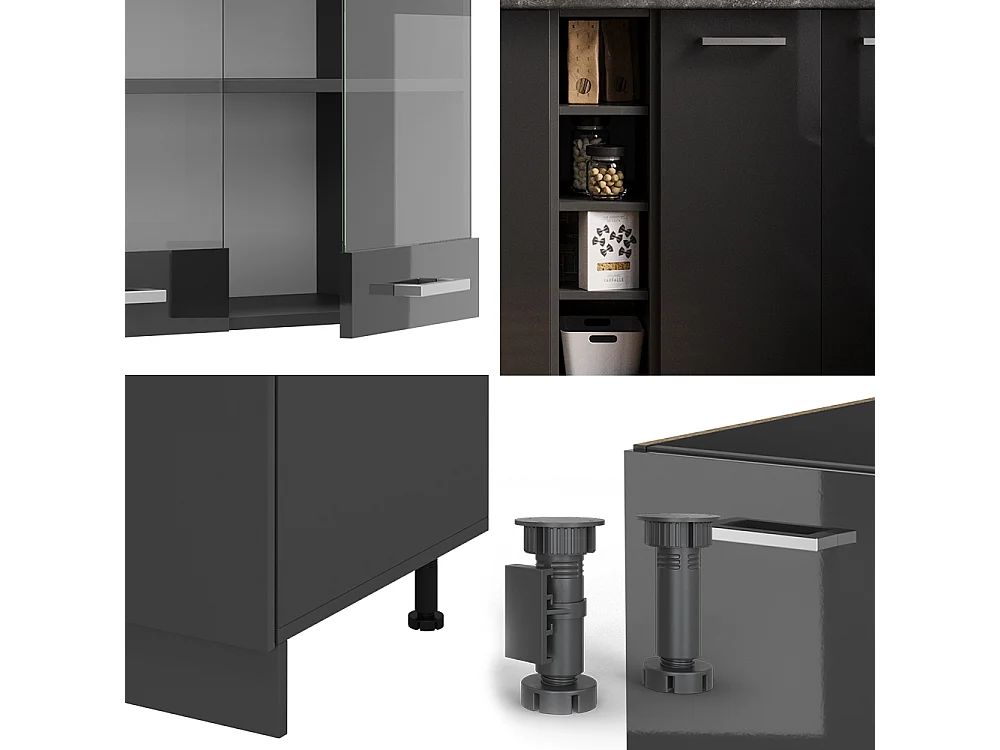 Cocina para solteros antracita brillo intenso/antracita 160x46x81.6 r-line