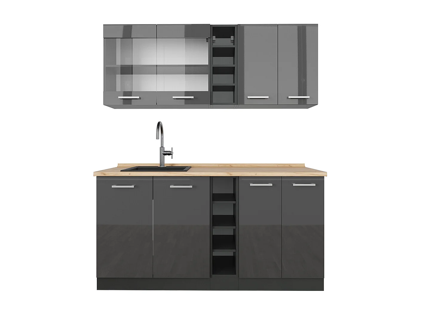 Singleküche anthrazit hochglanz/anthrazit 160x46x81.6 r-line