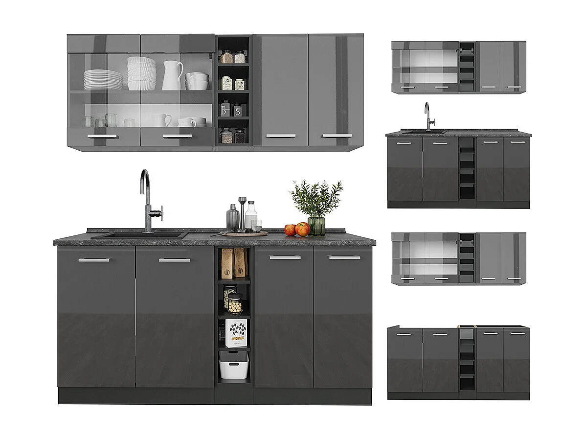 Singleküche anthrazit hochglanz/anthrazit 160x46x81.6 r-line