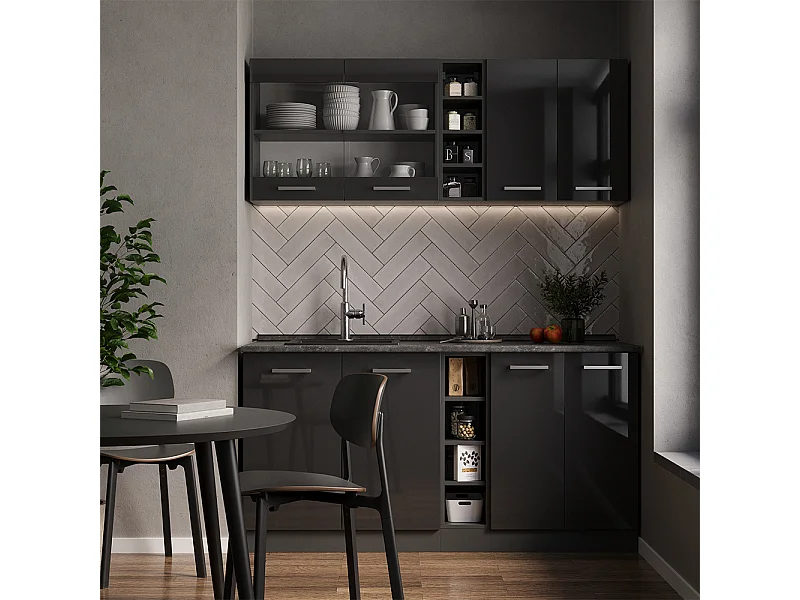 Cocina para solteros antracita brillo intenso/antracita 160x46x81.6 r-line