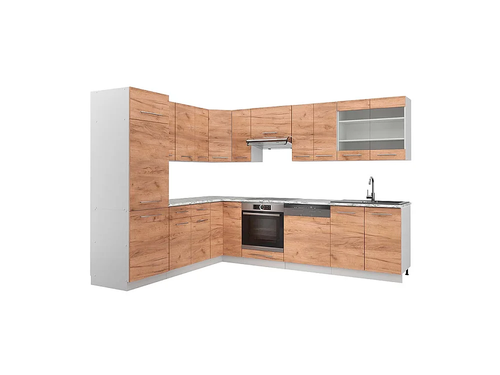 Cuisine en angle chêne doré/blanc 287x60x81.6 fame-line