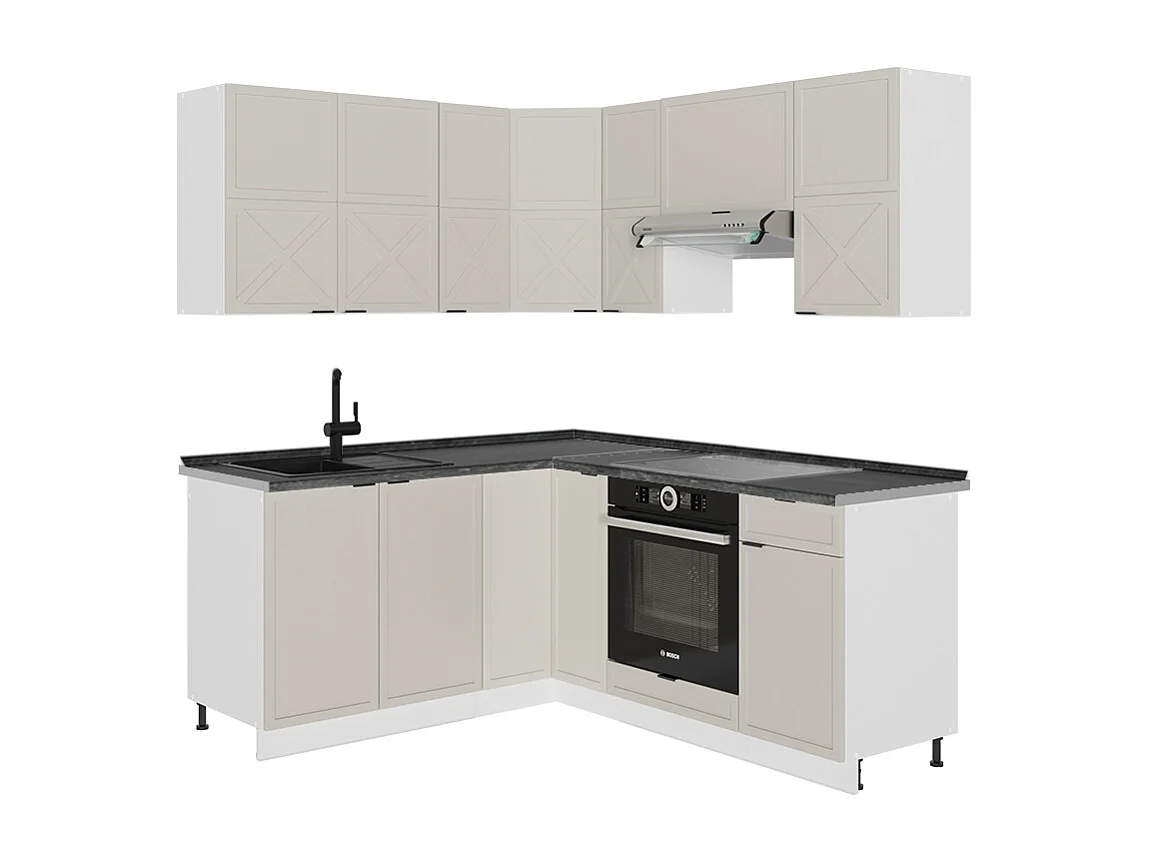 Cuisine en angle grisbeige/blanc 190x60x81.6 fame-line