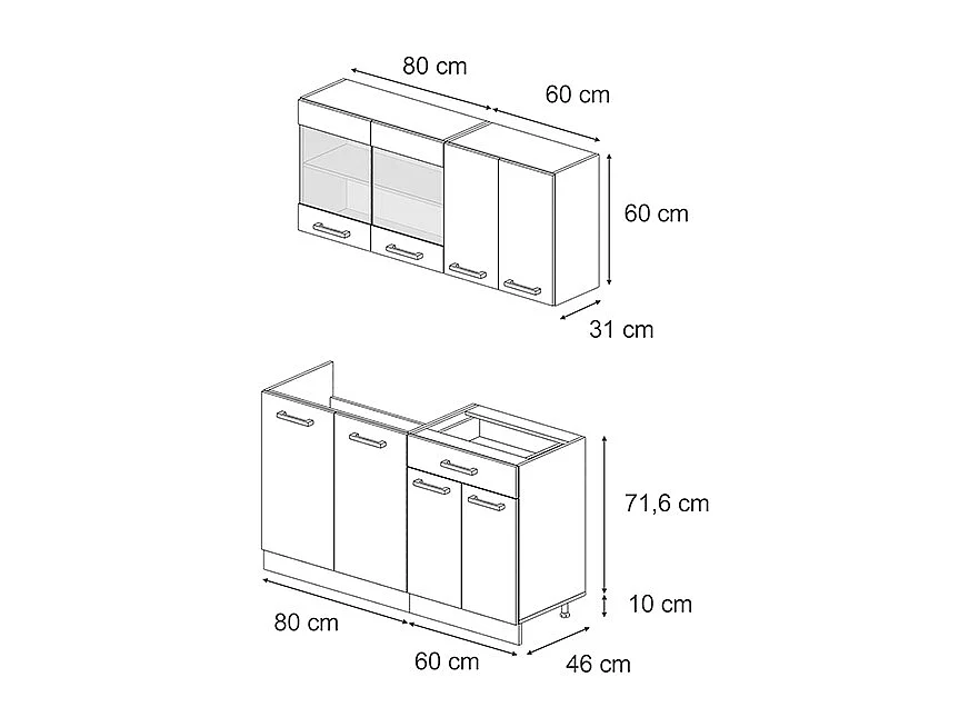 Cocina para solteros antracita casa de campo/antracita 140x46x81.6 r-line