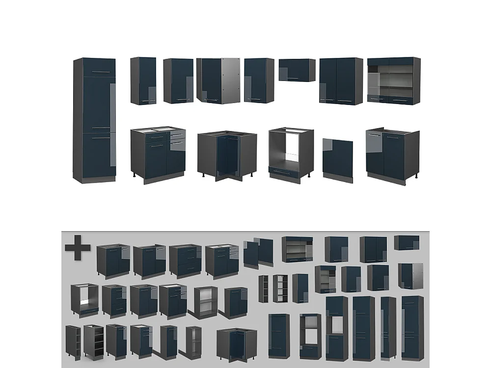 Cuisine dangle bleu foncé brillant/anthracite 287x46x81.6 fame-line