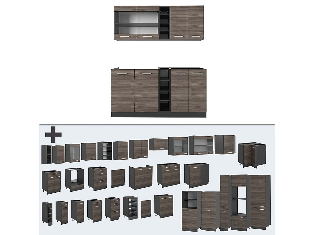 Singlekøkken ædelgrå/antracit 160x60x81.6 r-line