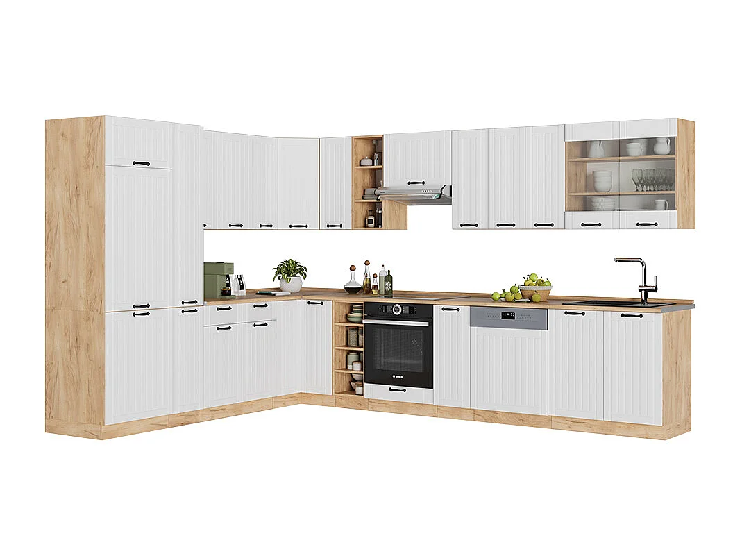 Hoekkeuken wit landhuis 347x60x81.6 fame-line