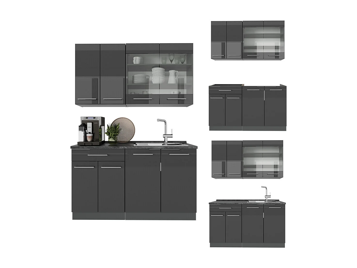 Cuisine anthracite haute brillance 140x60x81.6 fame-line