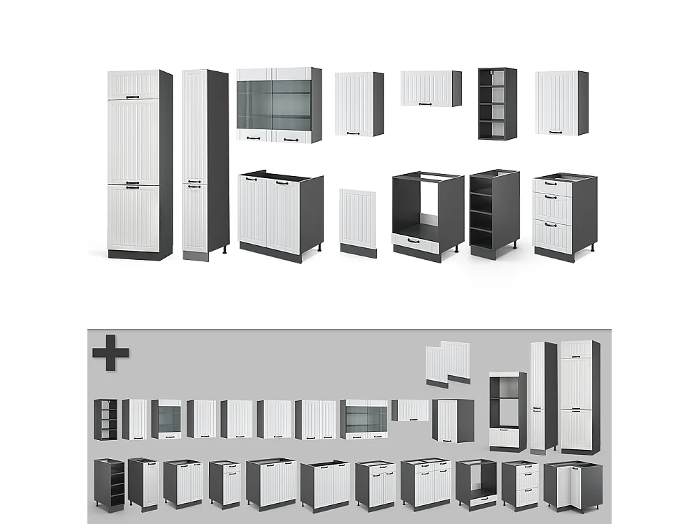 Mueble de cocina casa de campo blanca/antracita 355x60x81.6 fame-line