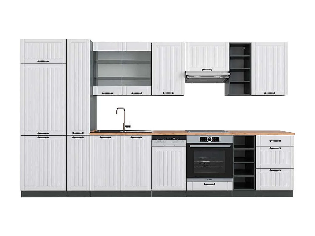 Køkkenrække hvidt landhus/antracit 355x60x81.6 fame-line