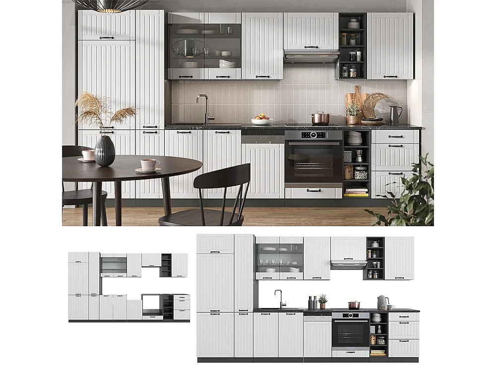 Mueble de cocina casa de campo blanca/antracita 355x60x81.6 fame-line