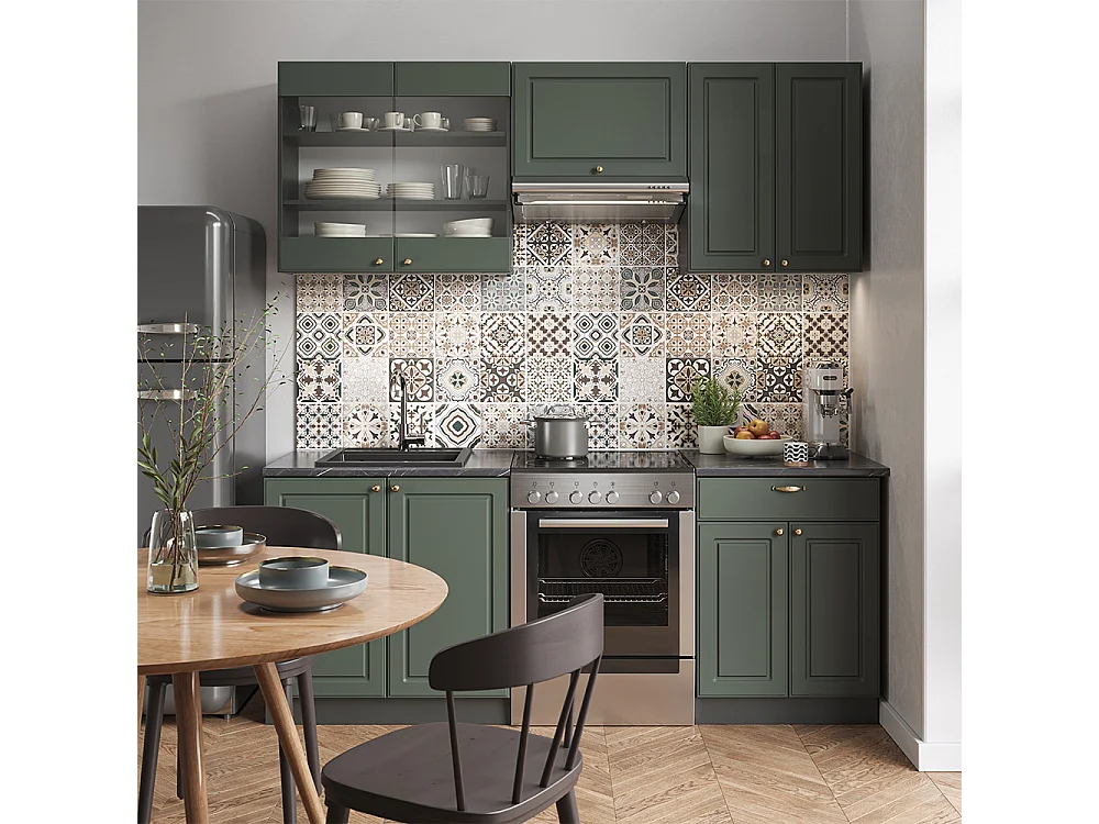 Mueble de cocina verde-dorado casa de campo/antracita 200x60x81.6 fame-line