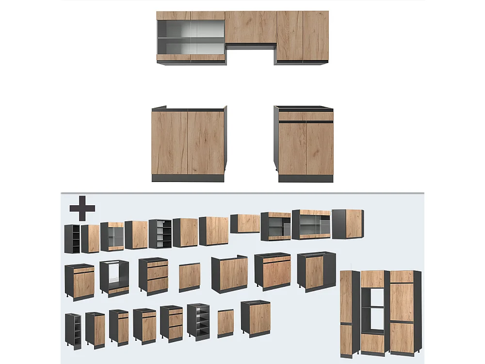 Kitchenette carvalho goldkraft/antracite 200x60x81.6 r-line