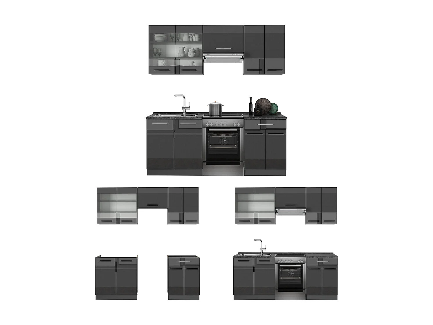Mueble de cocina antracita alto brillo 200x60x81.6 fame-line