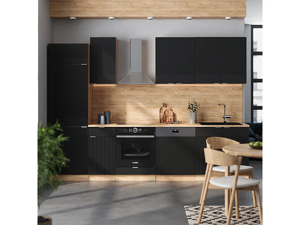 Cuisine noir rayé/chêne doré 300x60x81.6 fame-line