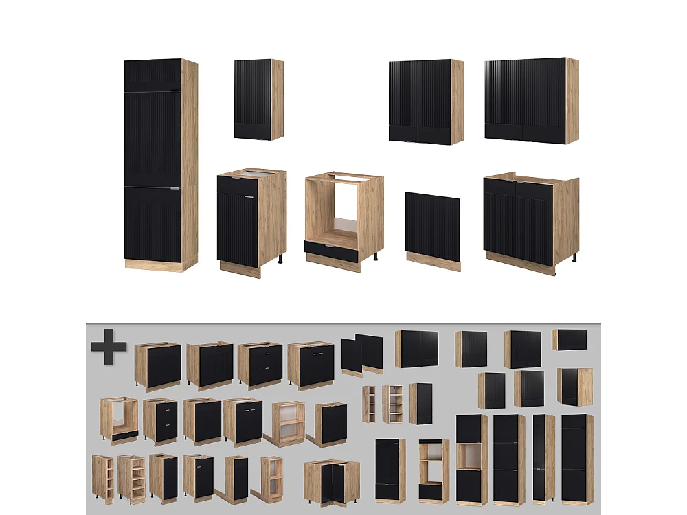 Cuisine noir rayé/chêne doré 300x60x81.6 fame-line