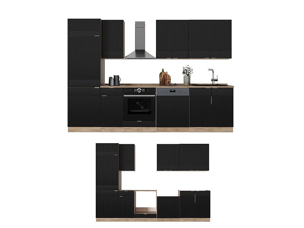 Mueble de cocina rayas negras/roble dorado 300x60x81.6 fame-line
