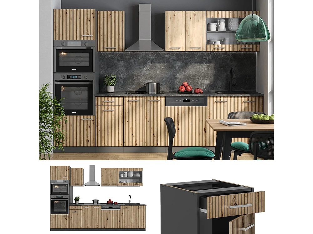 Küchenzeile artisan eiche/anthrazit 300x60x81.6 r-line