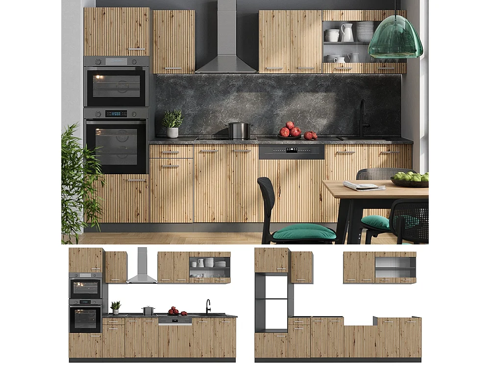 Mueble de cocina roble artesanal/antracita 300x60x81.6 r-line