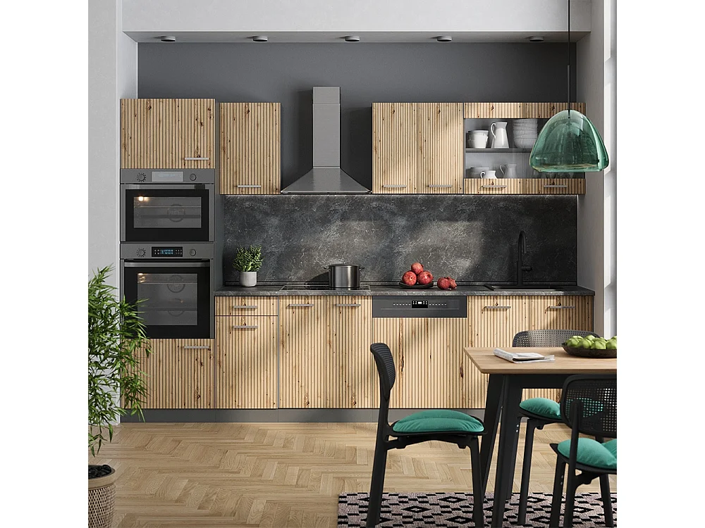 Mueble de cocina roble artesanal/antracita 300x60x81.6 r-line