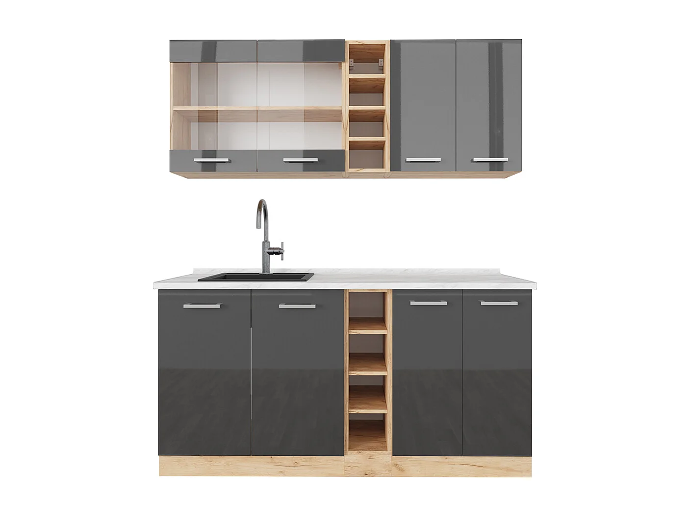 Cuisine anthracite brillant/chêne doré 160x60x81.6 r-line