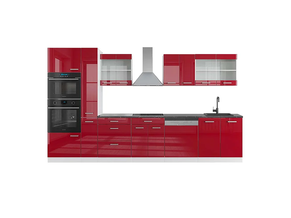 Küchenzeile rot hochglanz/weiß 350x60x81.6 r-line