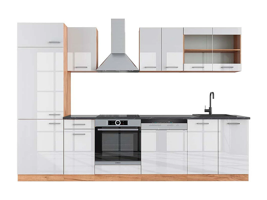 Cucina componibile bianco lucido/oro power oak 300x60x81.6 r-line