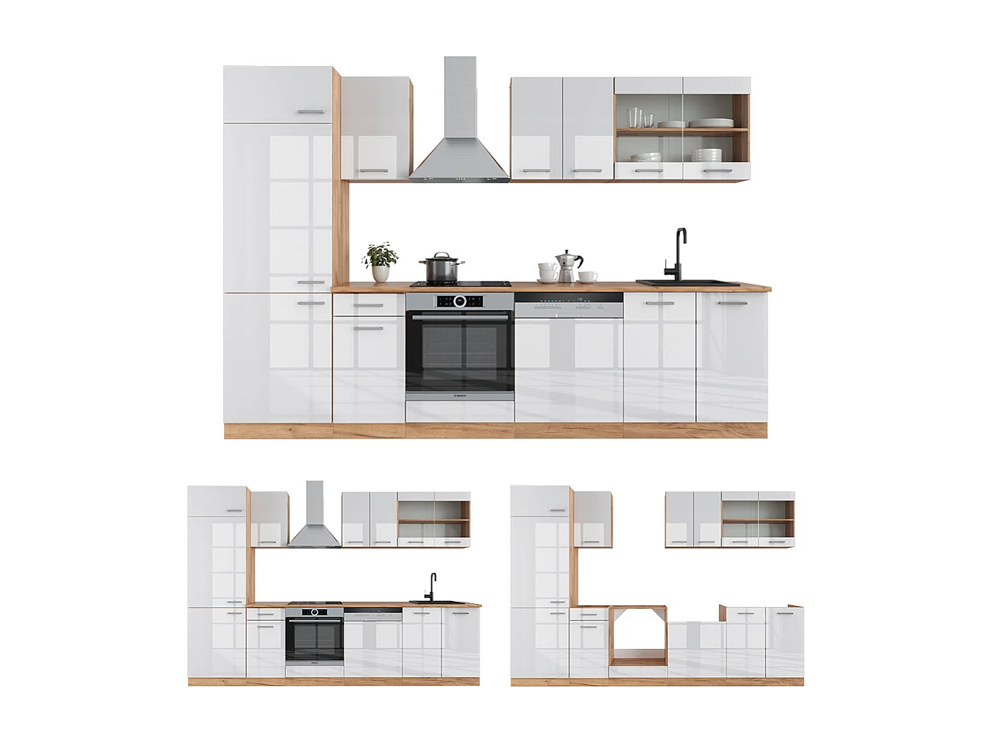 Cucina componibile bianco lucido/oro power oak 300x60x81.6 r-line