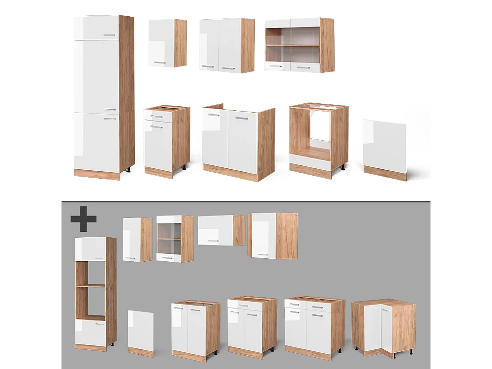 Cuisine blanc brillant/chêne doré 300x60x81.6 r-line