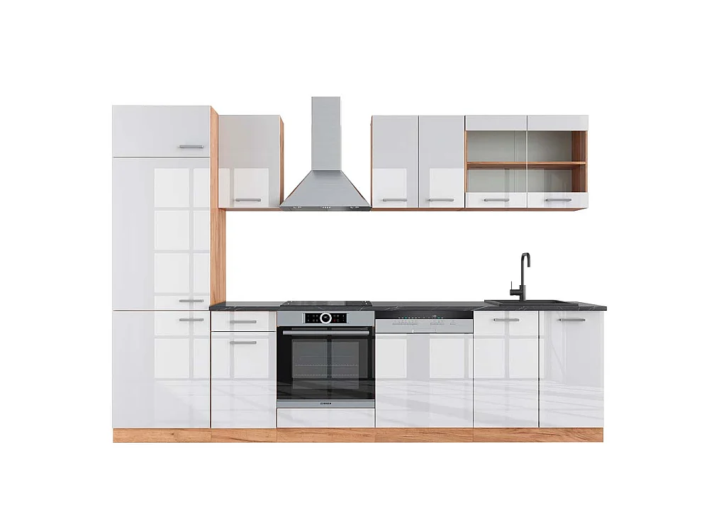 Cuisine blanc brillant/chêne doré 300x60x81.6 r-line