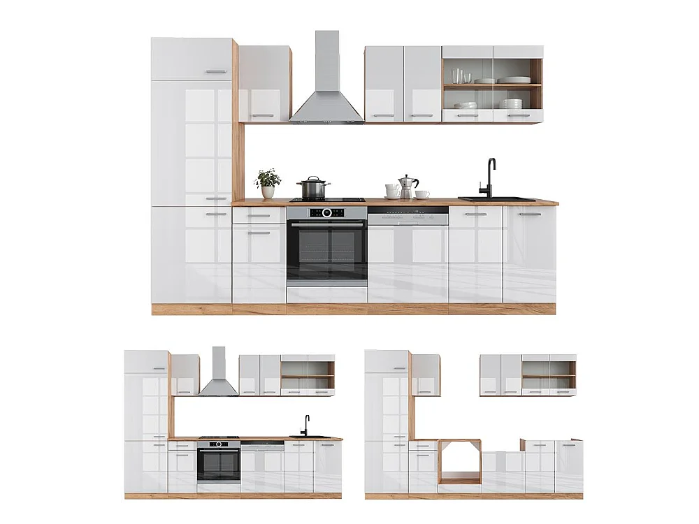 Mueble de cocina blanco brillo intenso/roble dorado 300x60x81.6 r-line