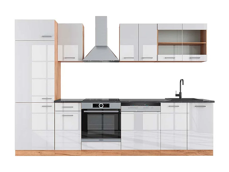 Mueble de cocina blanco brillo intenso/roble dorado 300x60x81.6 r-line