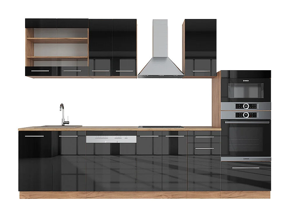 Mueble de cocina antracita brillo intenso/roble dorado eléctrico 300x46x81.6 fame-line