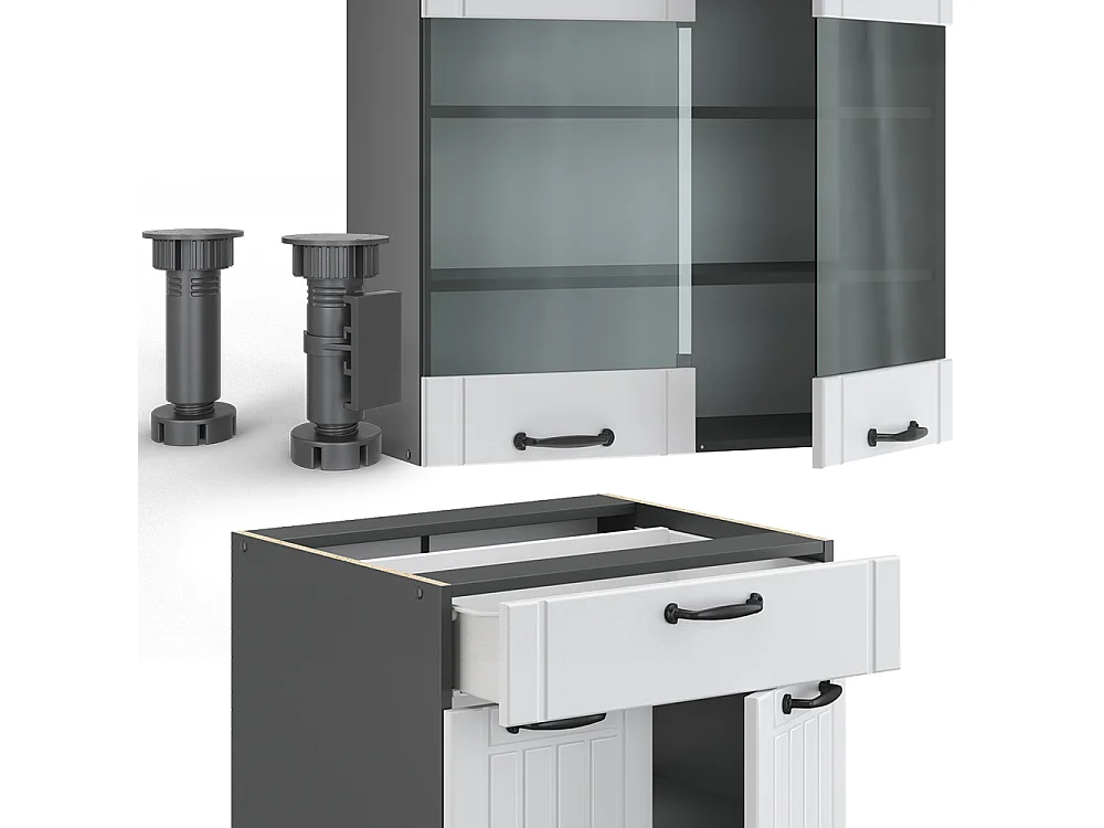 Complete keukeneenheid landhuis wit/antraciet 200x60x81.6 fame-line