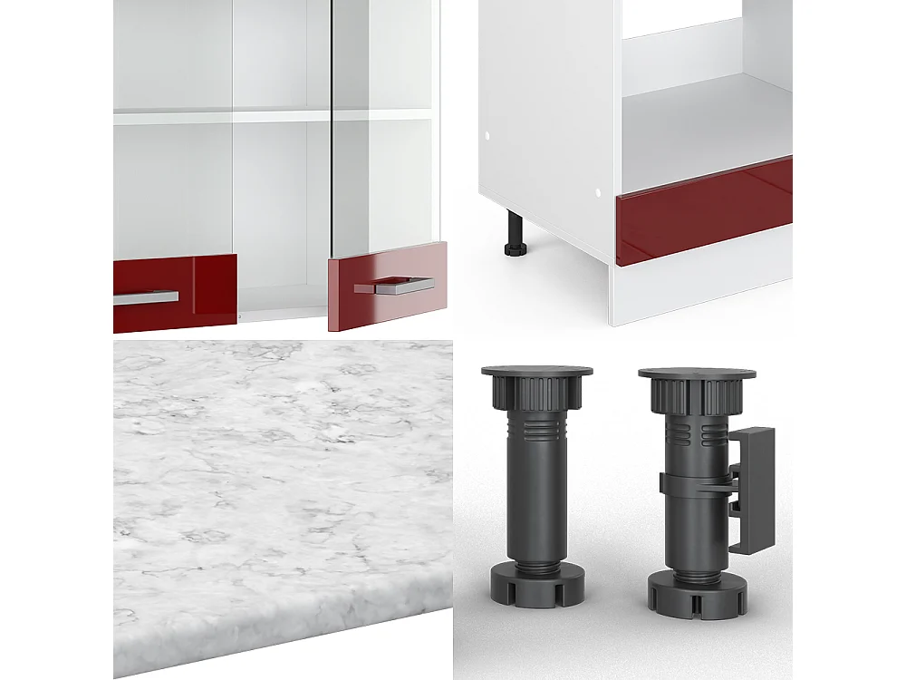 Cuisine en angle rouge brillant/blanc 287x60x81.6 r-line