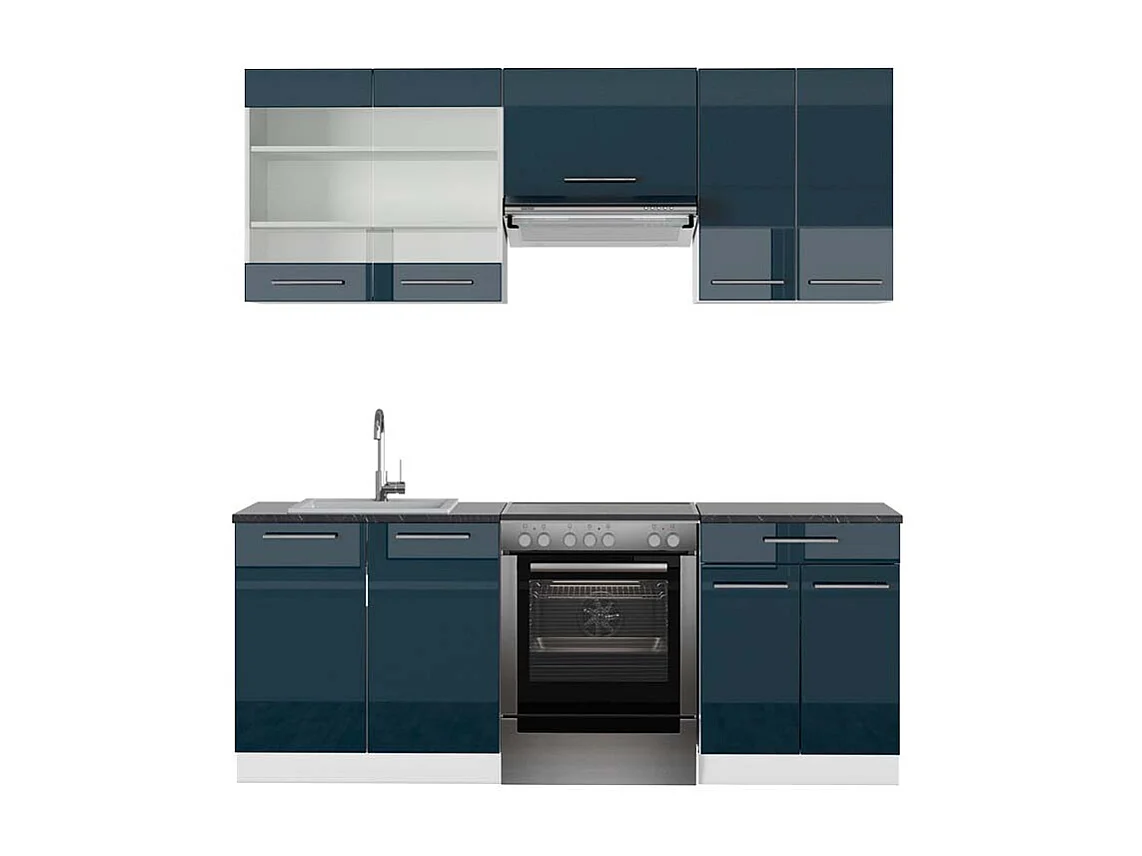 Armoires de cuisine  bleu foncé brillant/blanc 200x60x81.6 fame-line